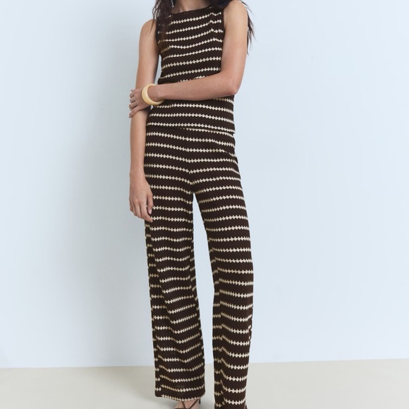 Mango Knitted Geometric Print Top and Pant Coord Set - Picture 1 of 10